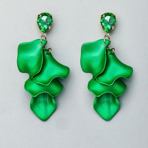 Leaf earring w stone, BOW19
