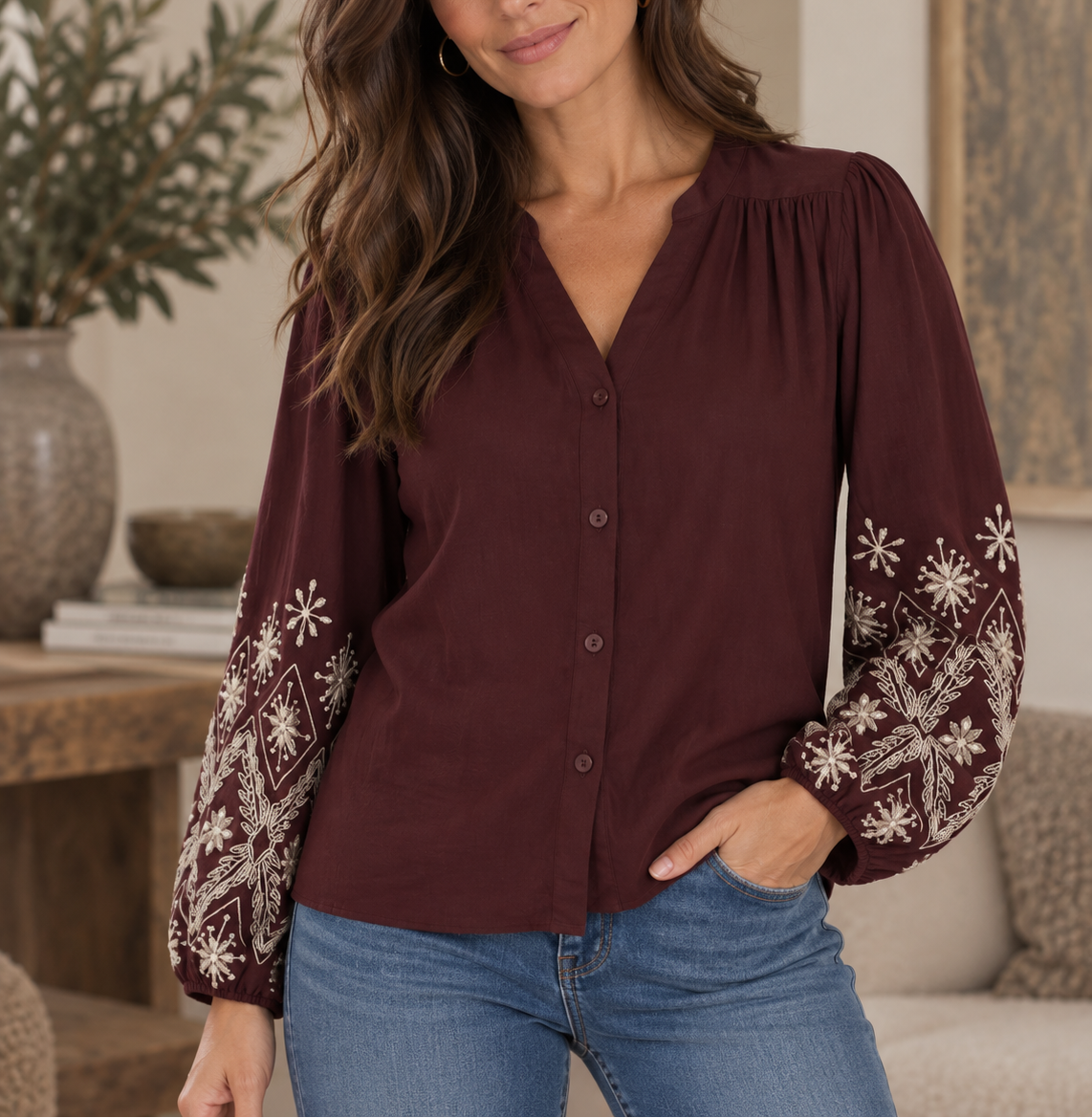 Embroidery Blus – Red Button